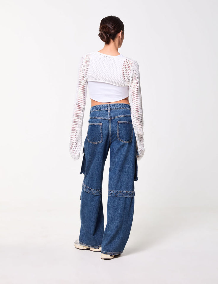 Jean cargo coupe wide leg bleu foncé