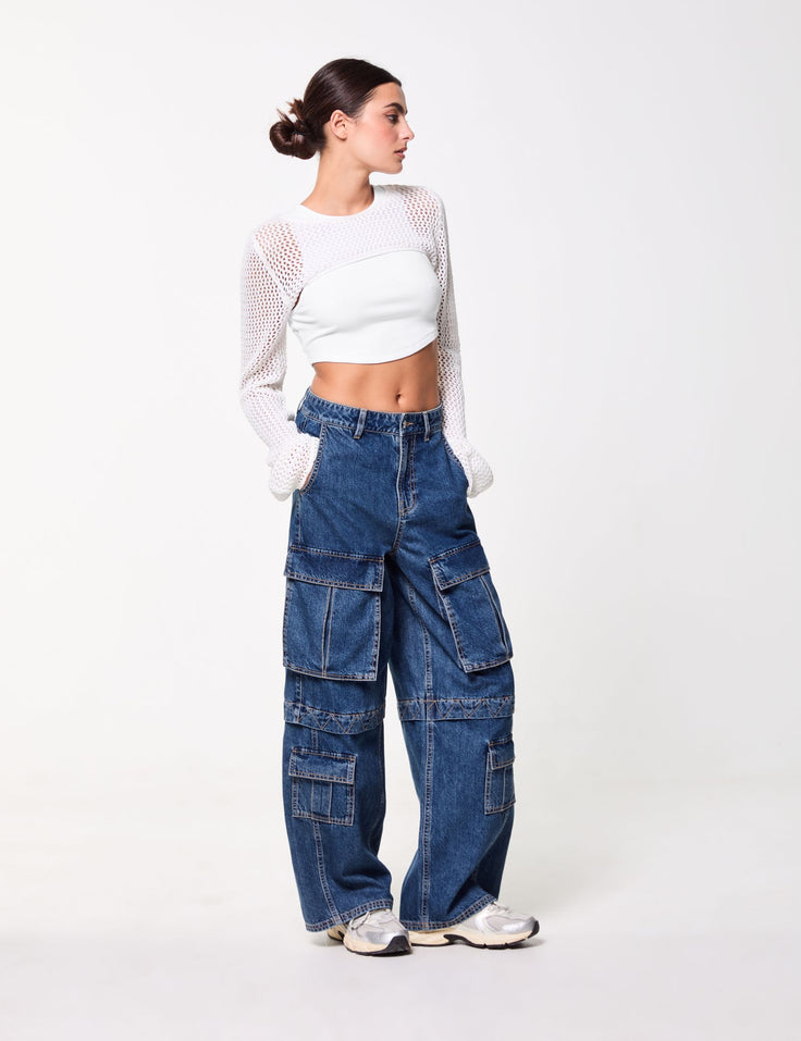 Jean cargo coupe wide leg bleu foncé