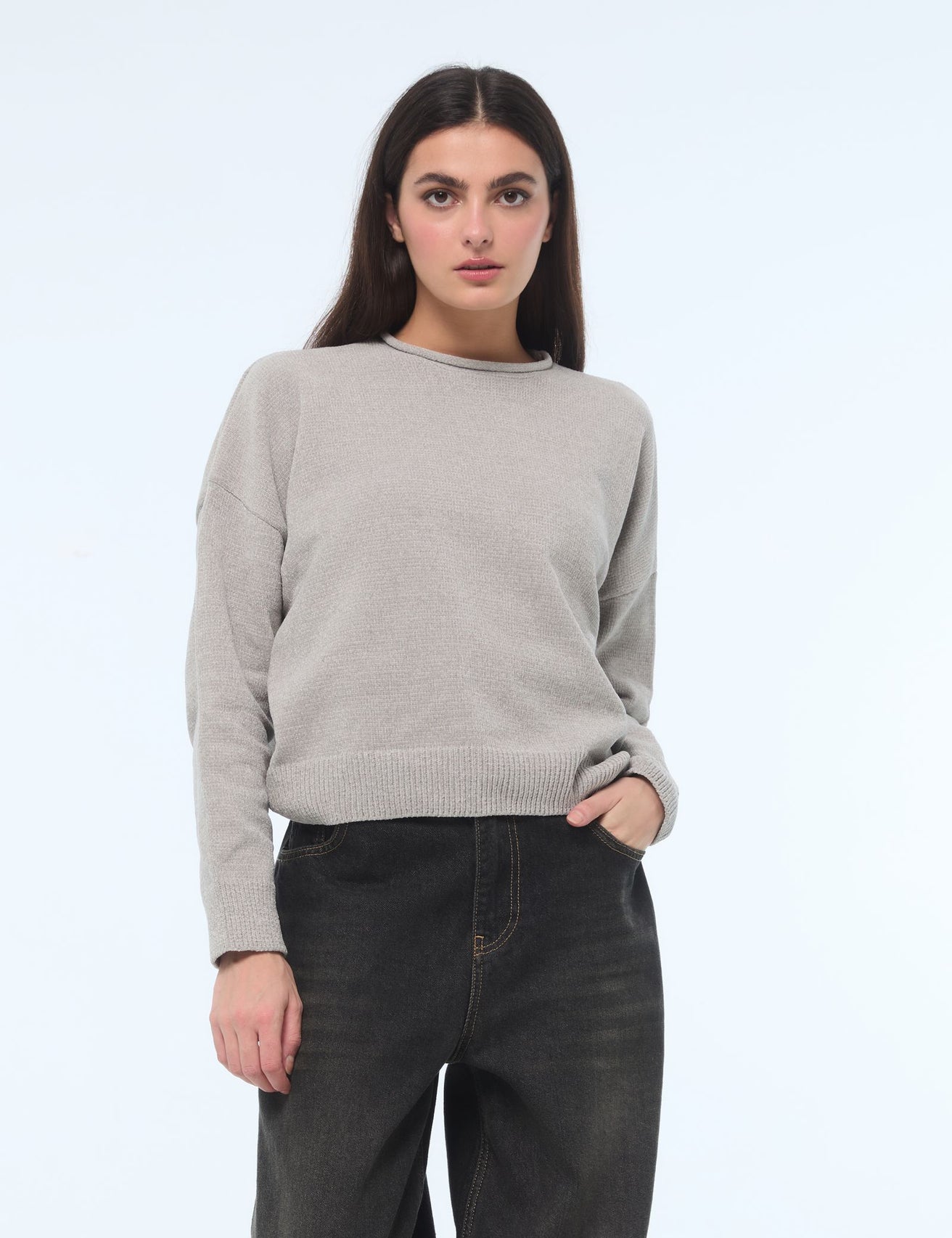 Pull doux gris clair - Image 1