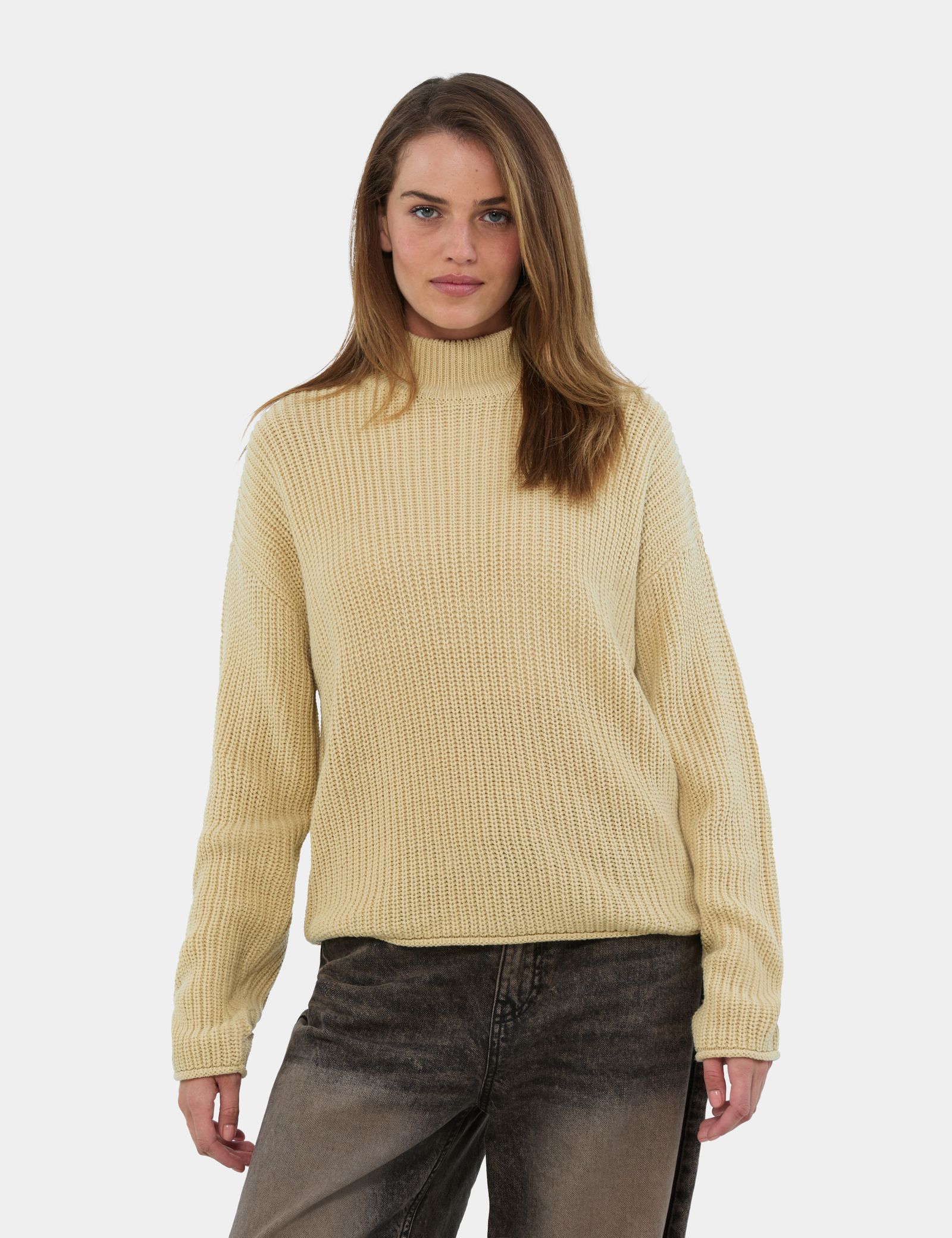 Pull en maille côtelée beige moyen