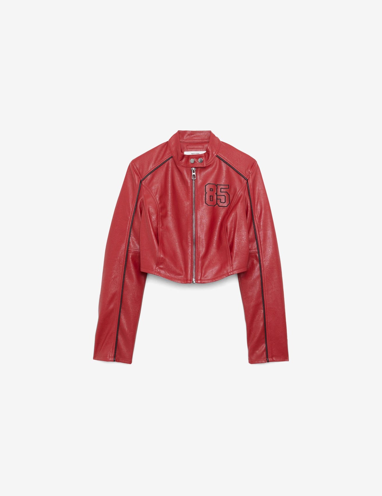 Veste biker matière enduite rouge - Image 1