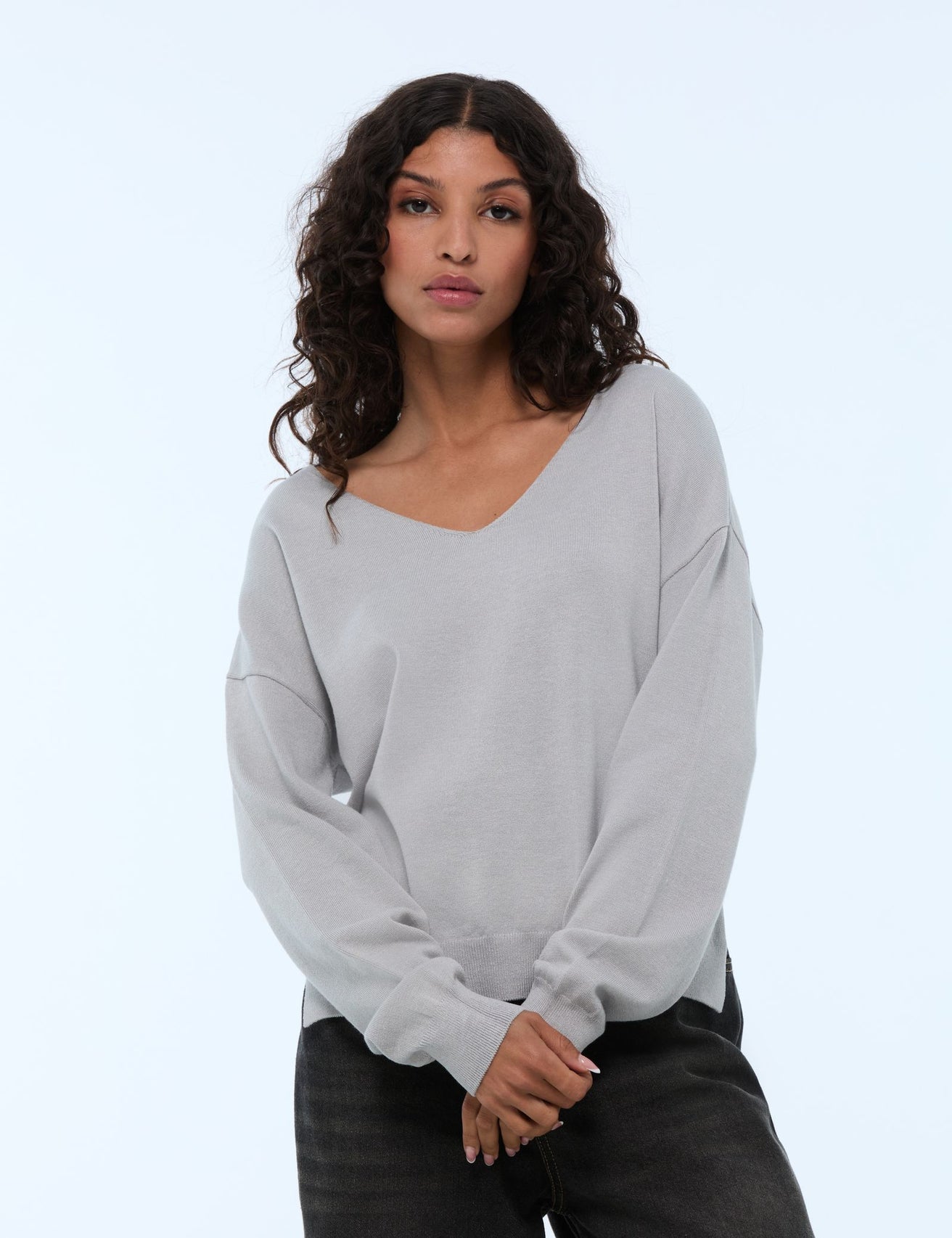 Pull en maille fine gris chiné - Image 1