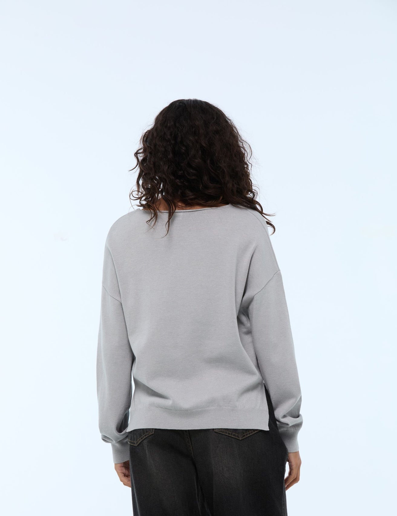 Pull en maille fine gris chiné - Image 2