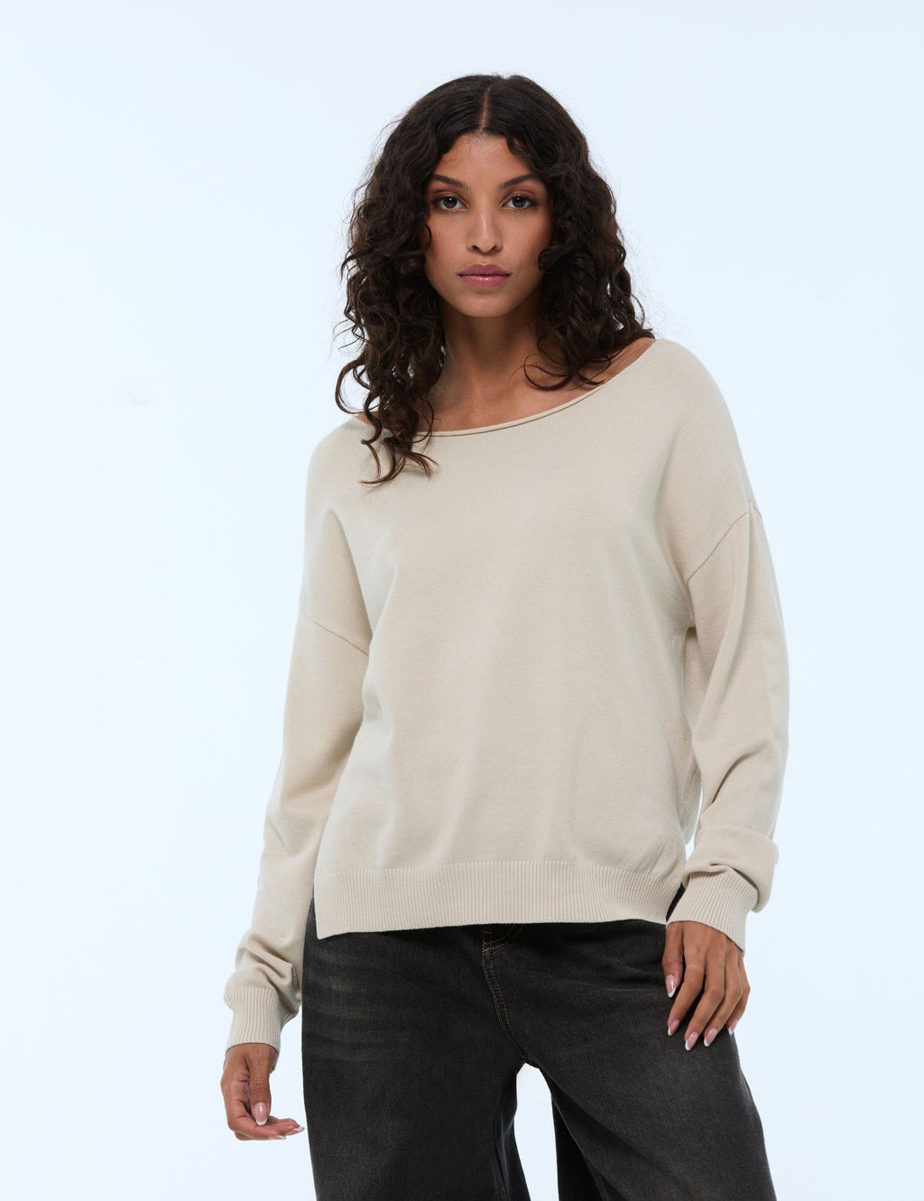 Pull en maille fine beige