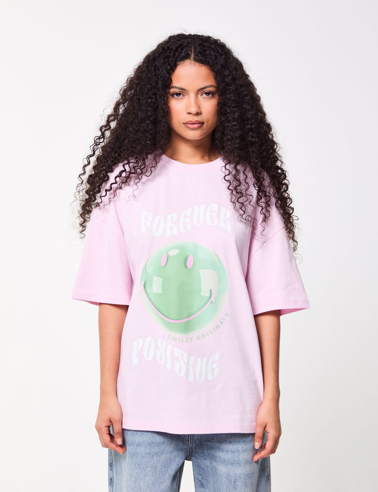 T-shirt oversize imprimé rose Smiley Originals x Jennyfer - Image 1