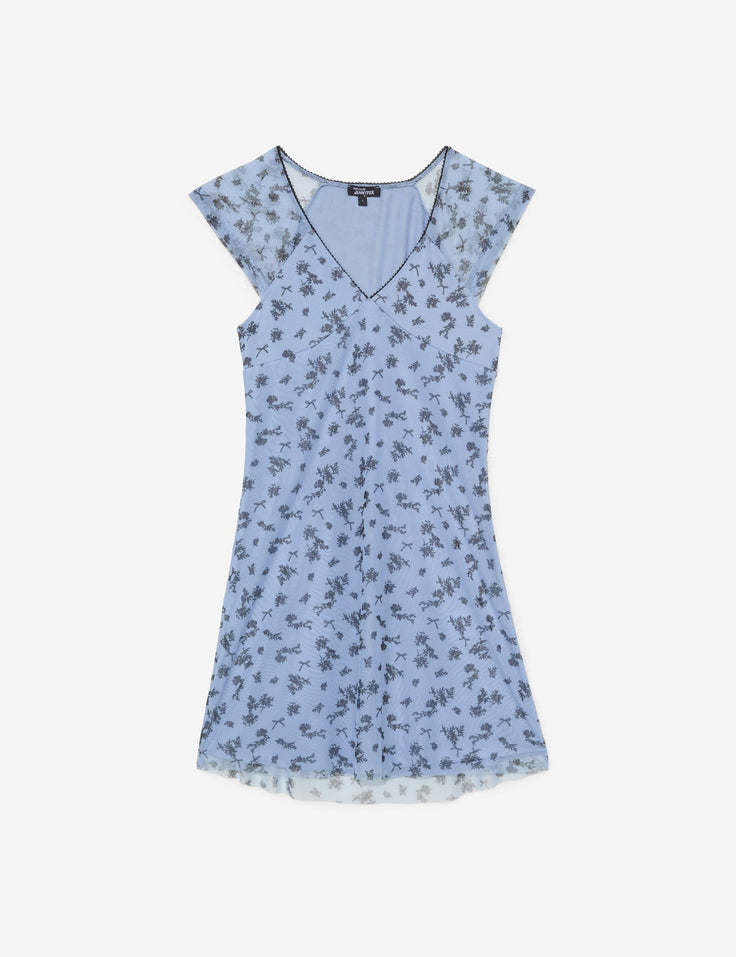 Robe bleue ardoise fleurie