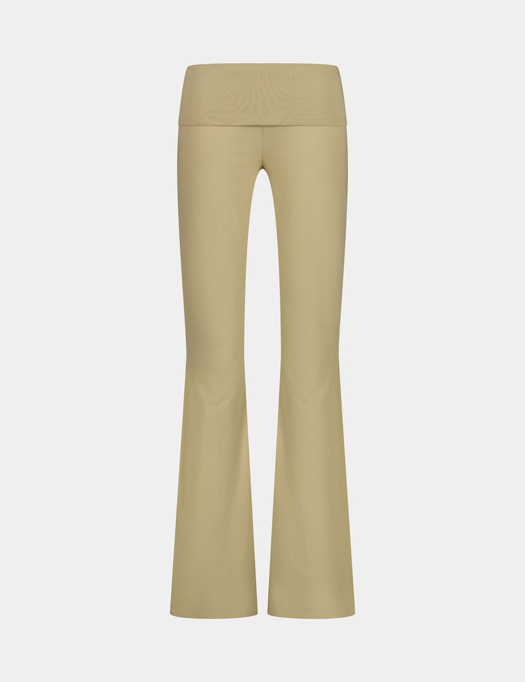 Pantalon évasé avec taille retroussée beige kaki