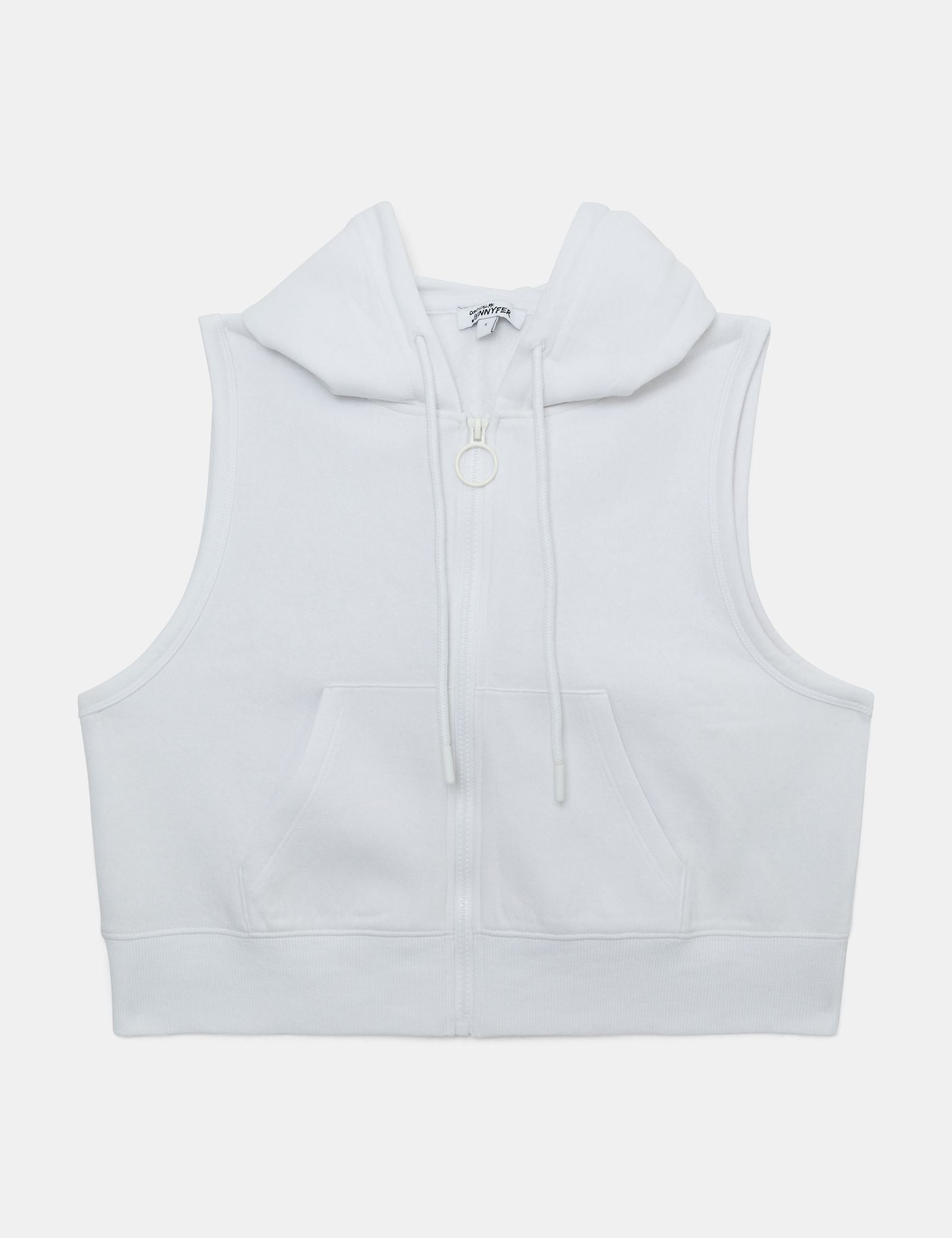 Sweat zippé à capuche sans manches blanc