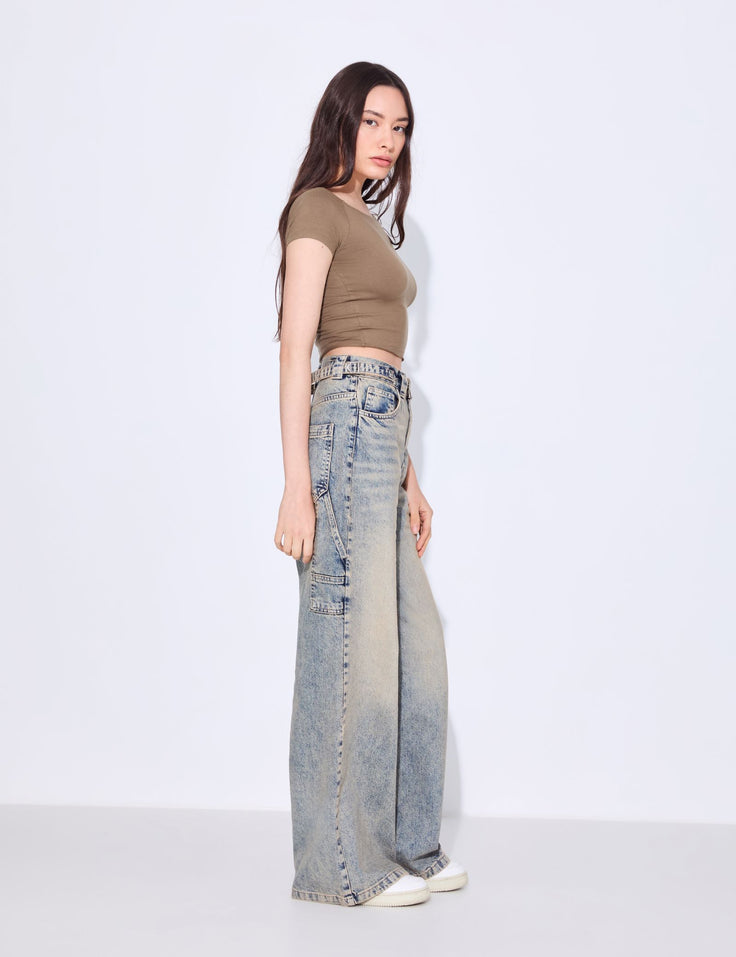 Jean skater taille haute bleu