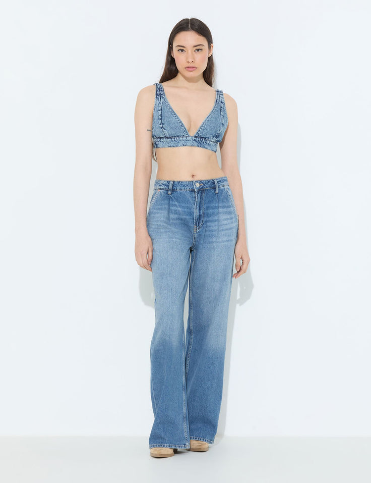 Jean à pinces coupe wide leg bleu foncé