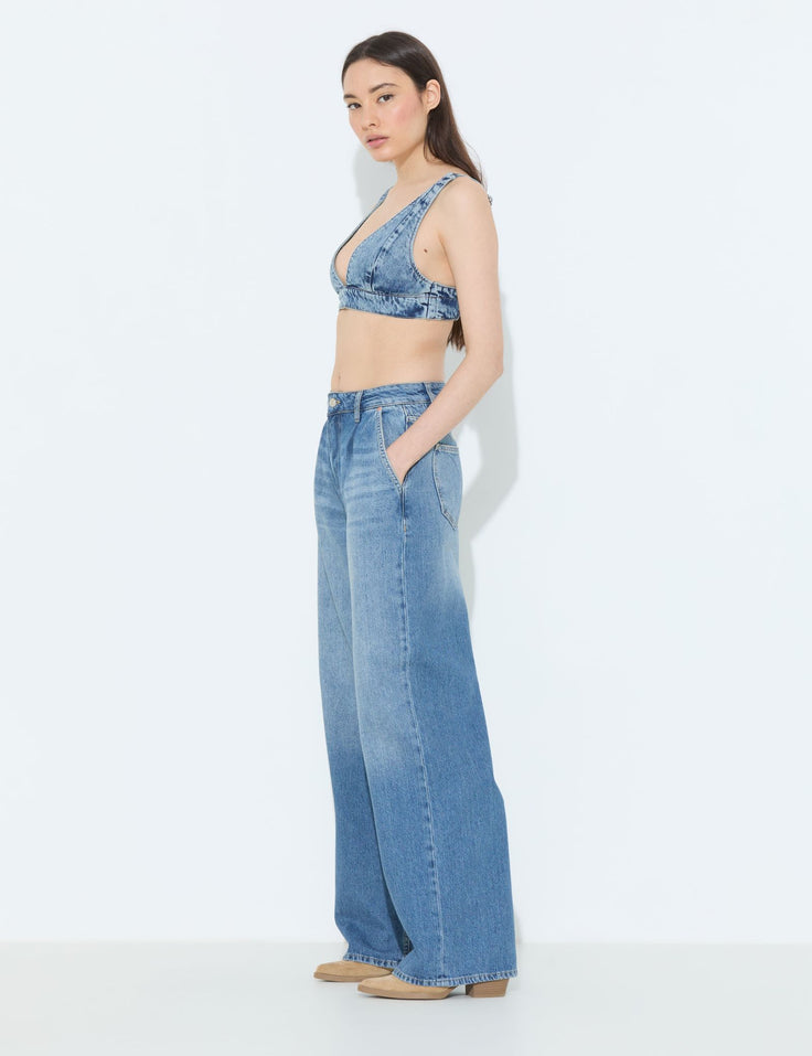 Jean à pinces coupe wide leg bleu foncé