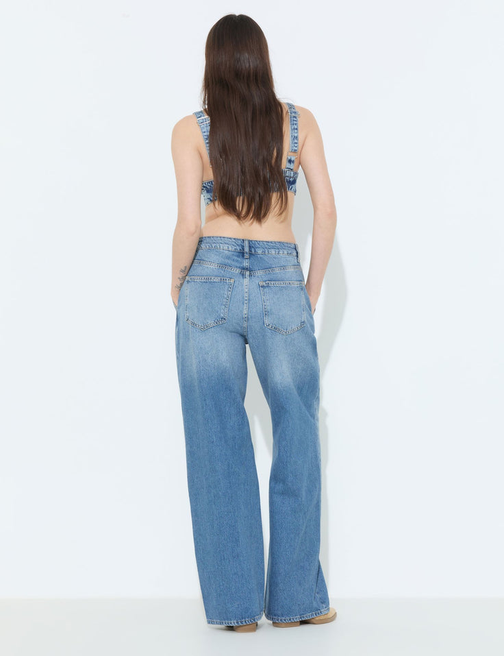 Jean à pinces coupe wide leg bleu foncé