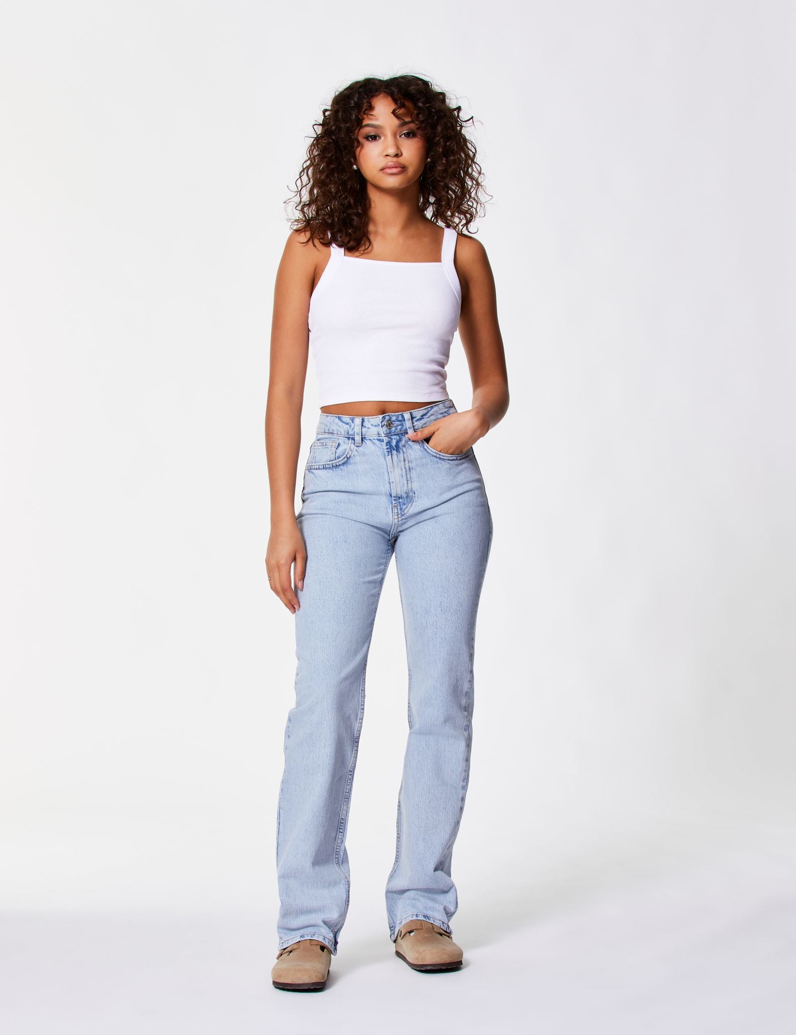 Jean straight taille basse bleu ciel