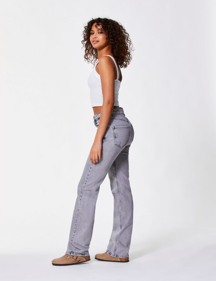 Jean Straight taille basse gris