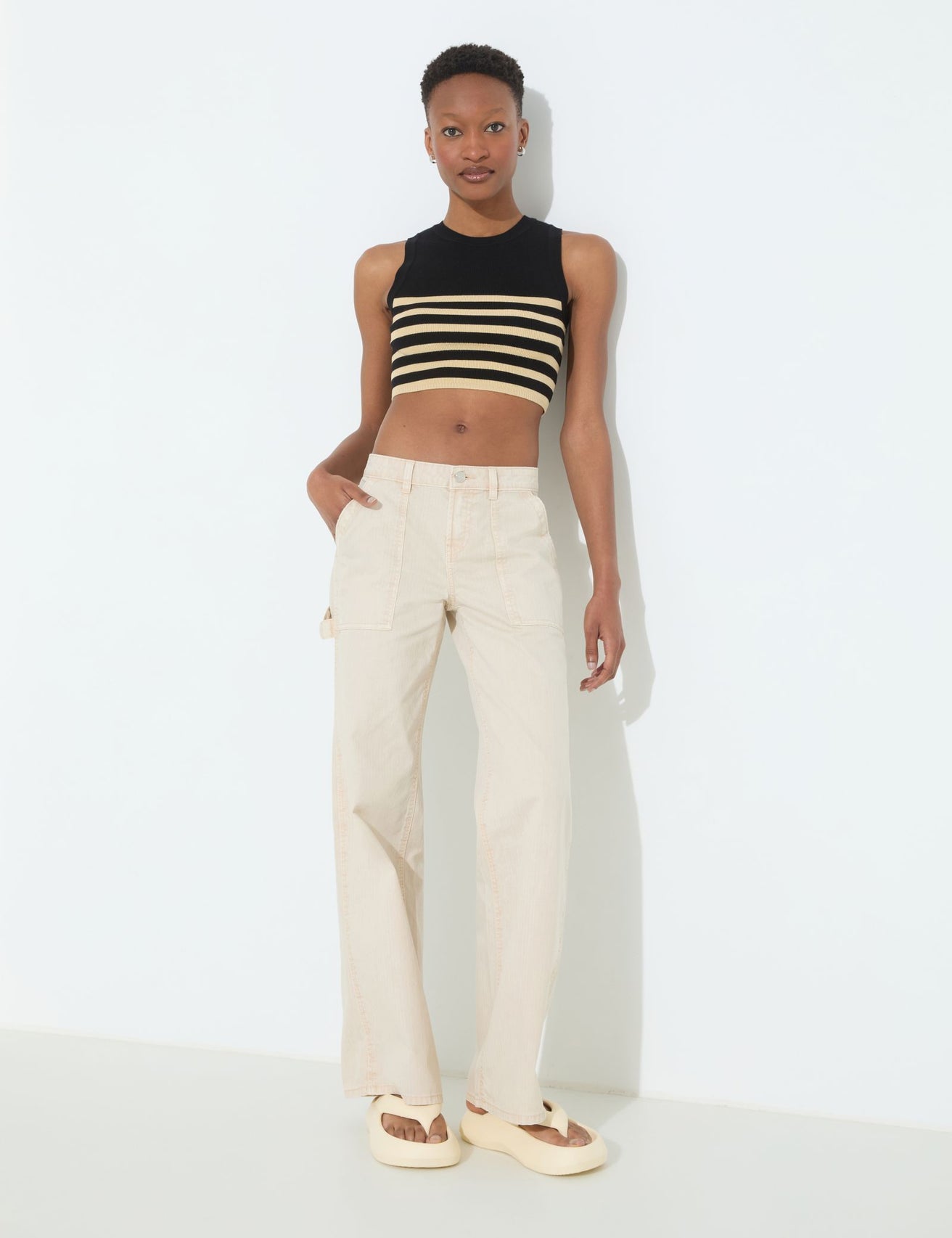 Pantalon wide leg crème - Image 1