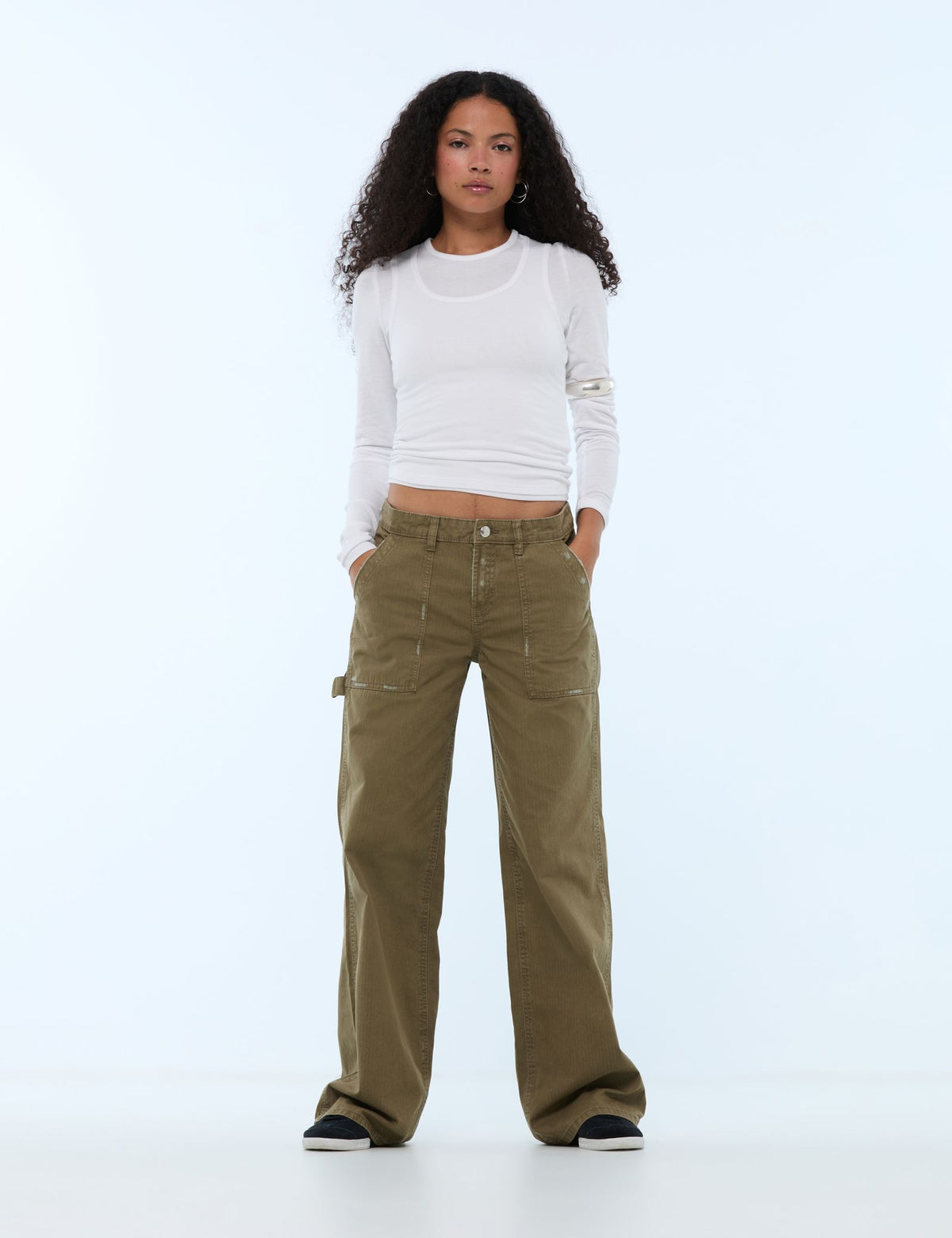 Pantalon wide leg kaki