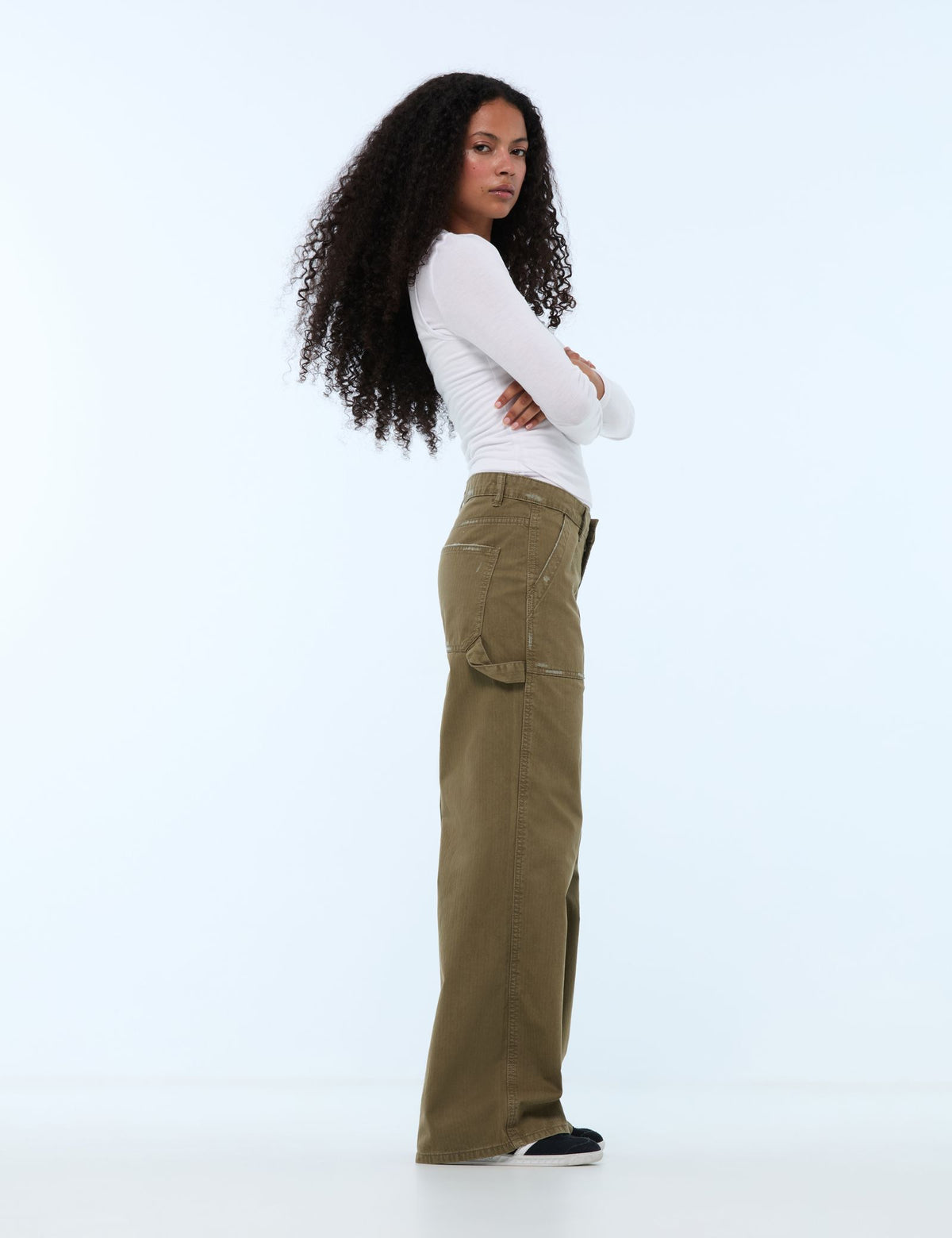 Pantalon wide leg kaki