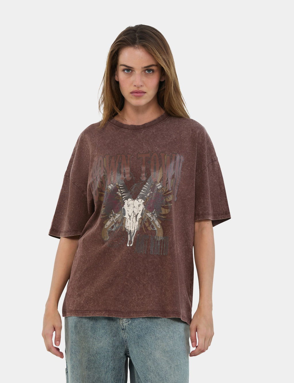 T-shirt oversize à motif marron foncé