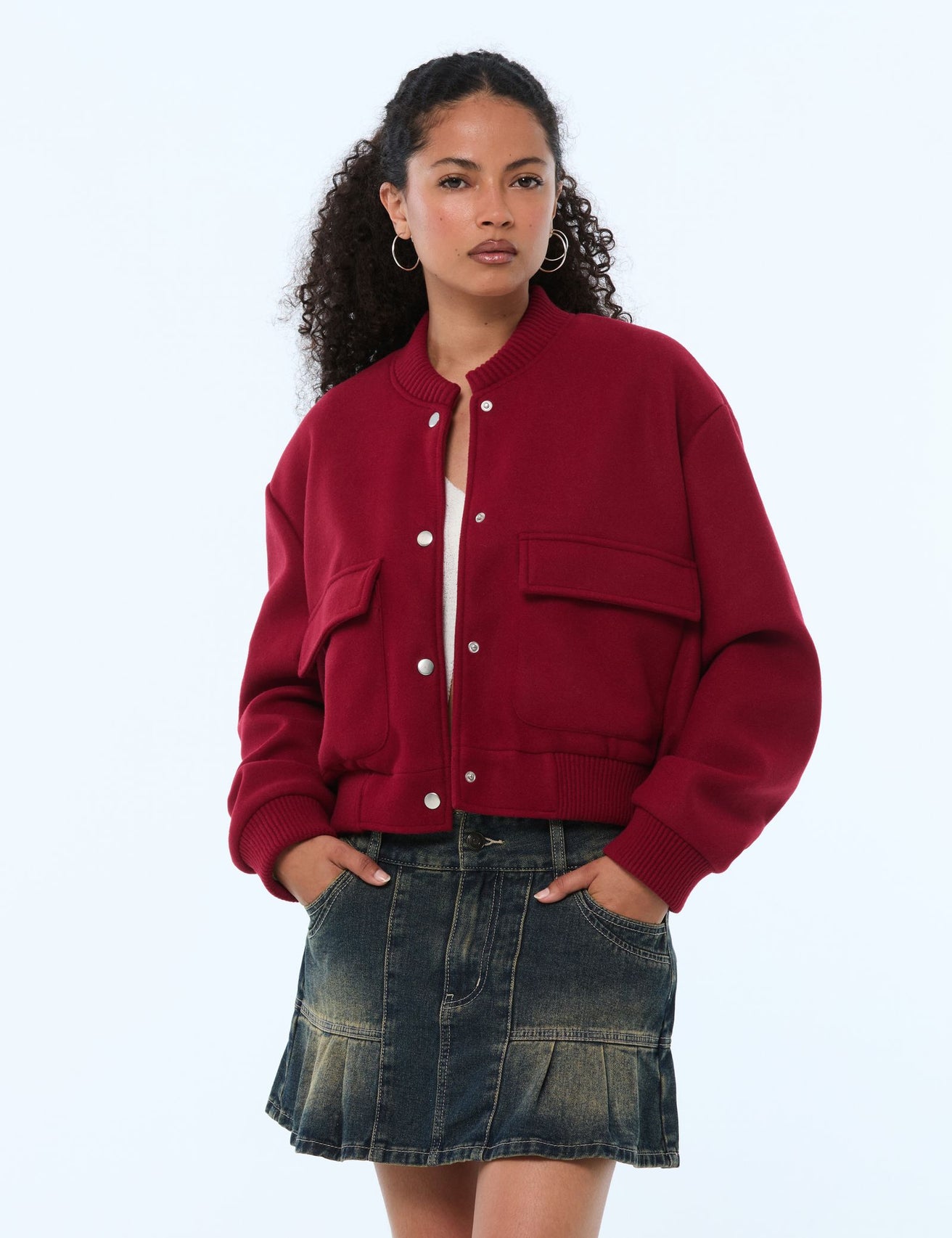 Veste teddy rouge bordeaux - Image 1