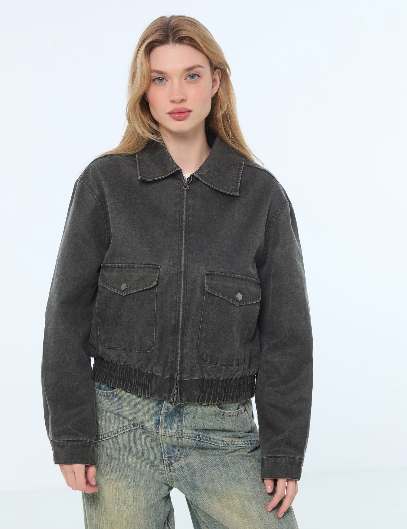 Veste bomber zippée grise - Image 1