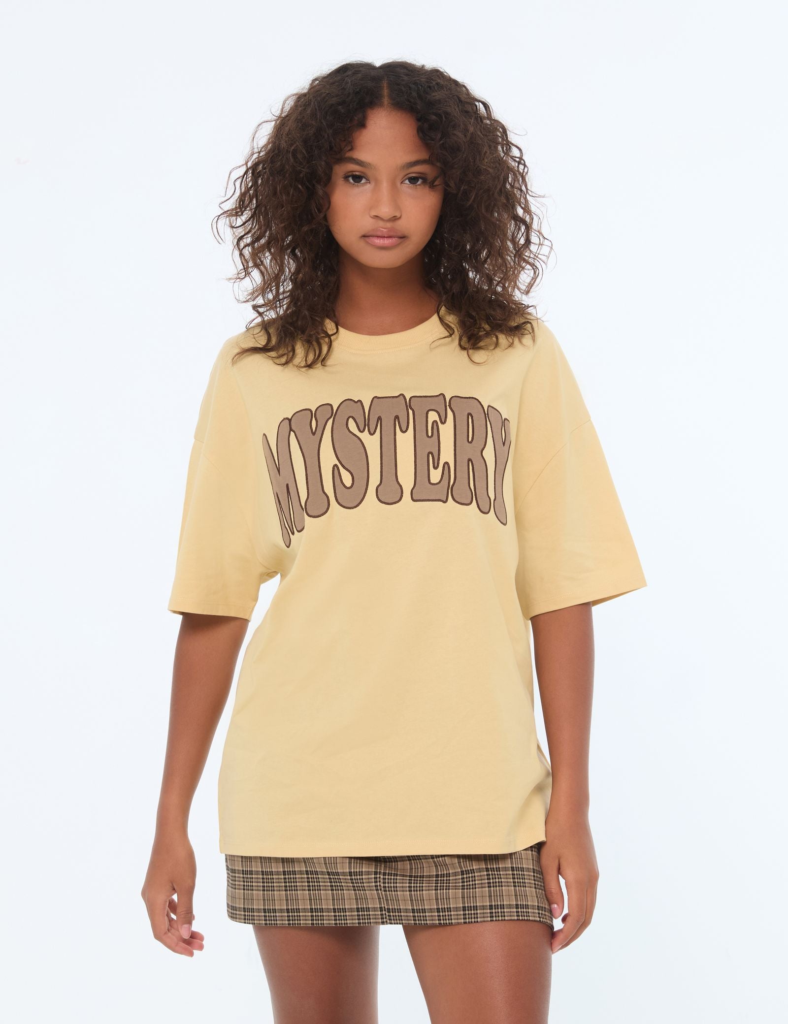 T-shirt oversize beige moyen à message