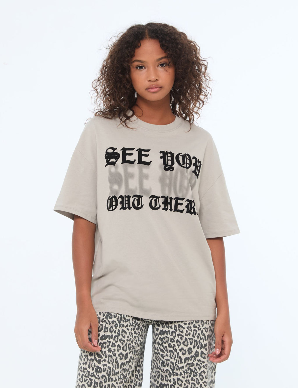 T-shirt oversize à message gris clair