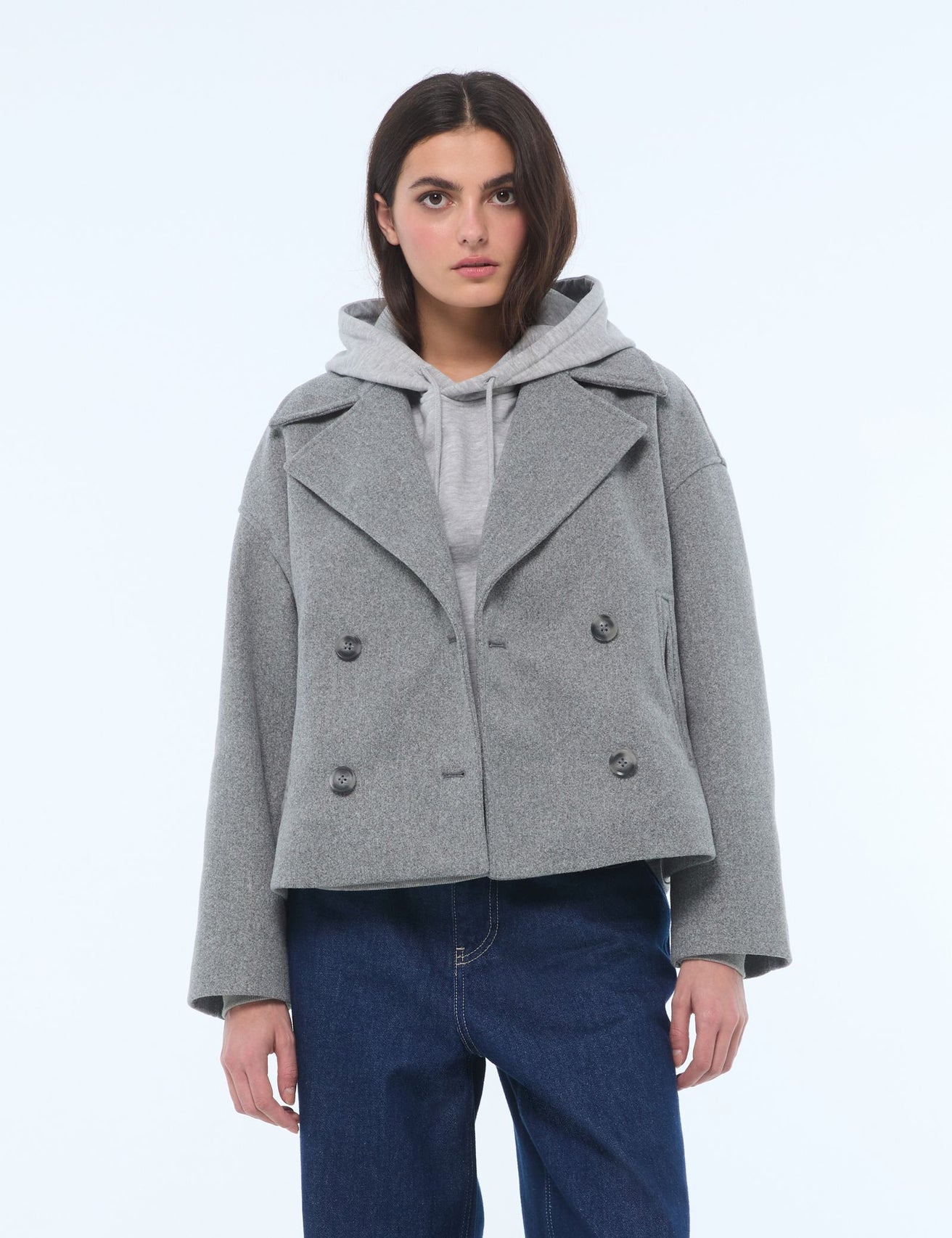 Manteau court coupe trench gris - Image 1