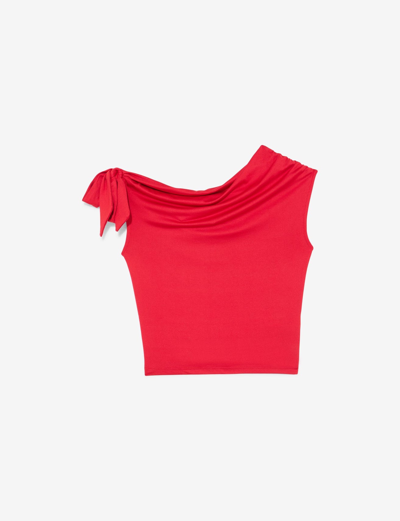 T-shirt asymétrique avec nœud à l'épaule rouge - Image 1