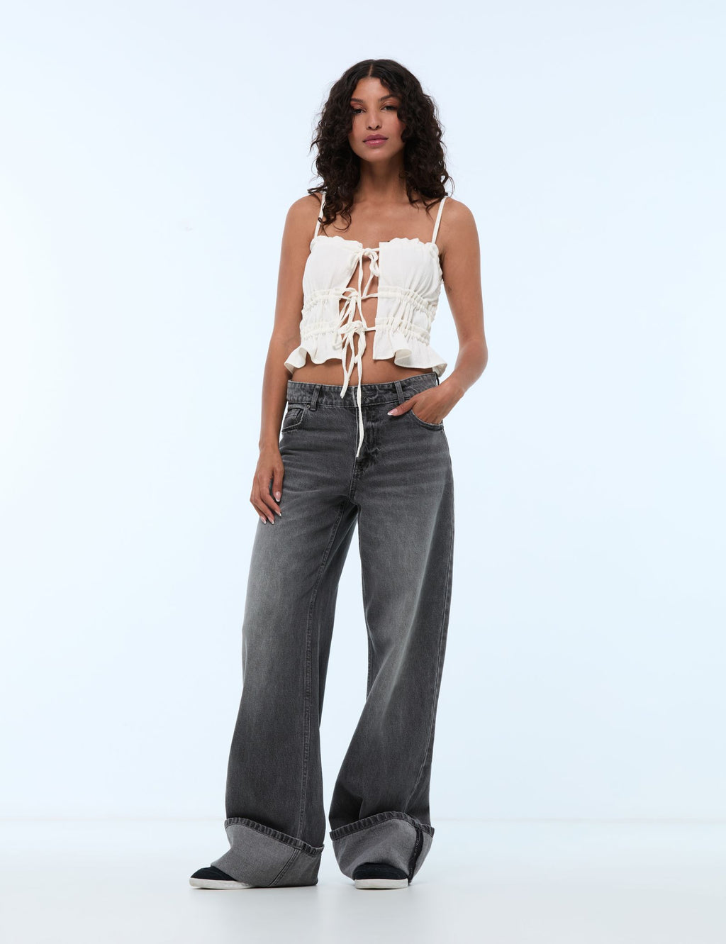 Pantalon wide leg gris