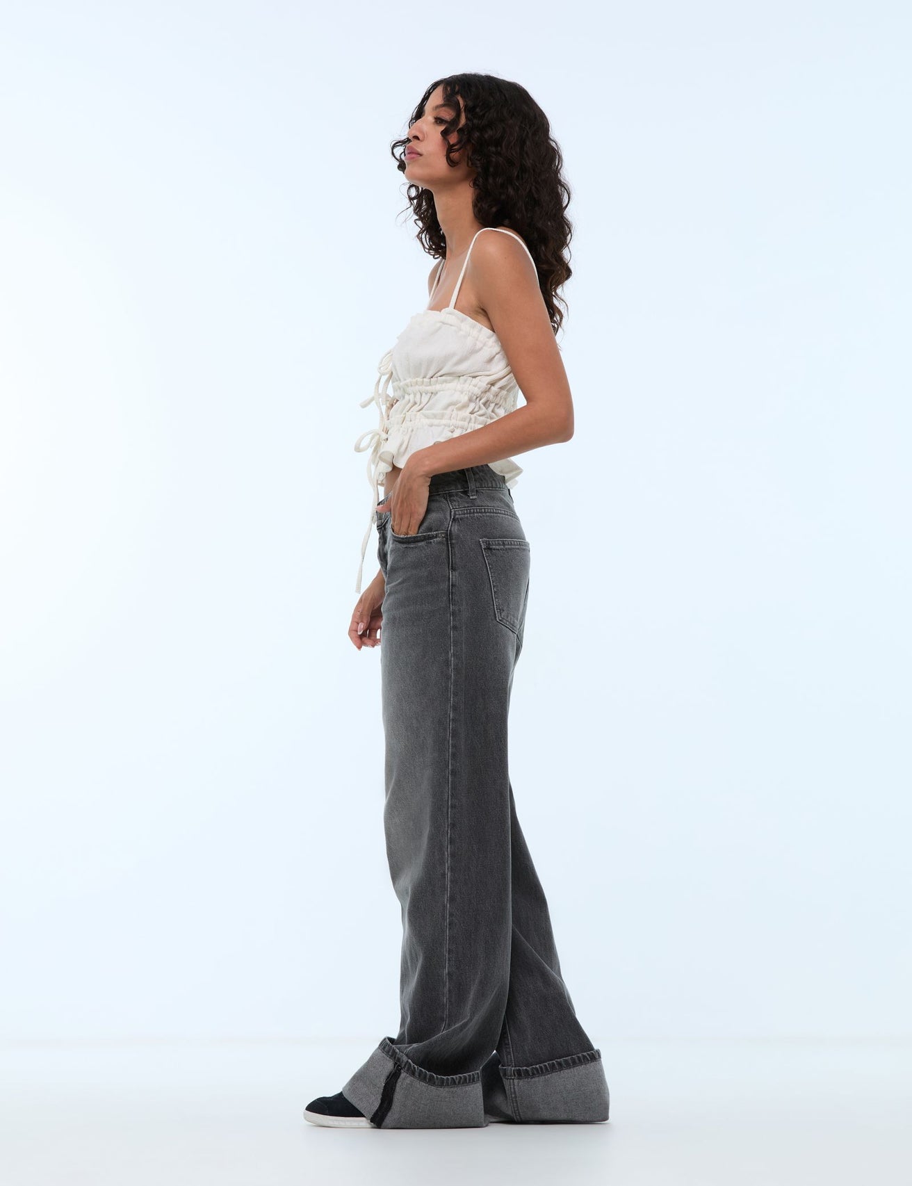 Pantalon wide leg gris - Image 3