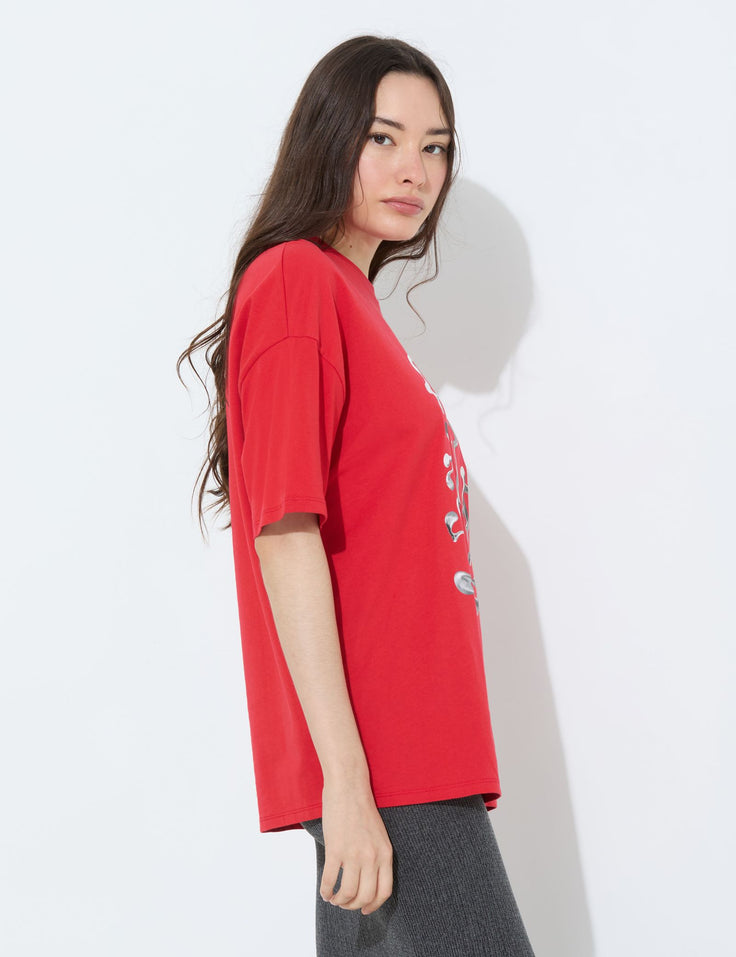 T-shirt oversize rouge à motif