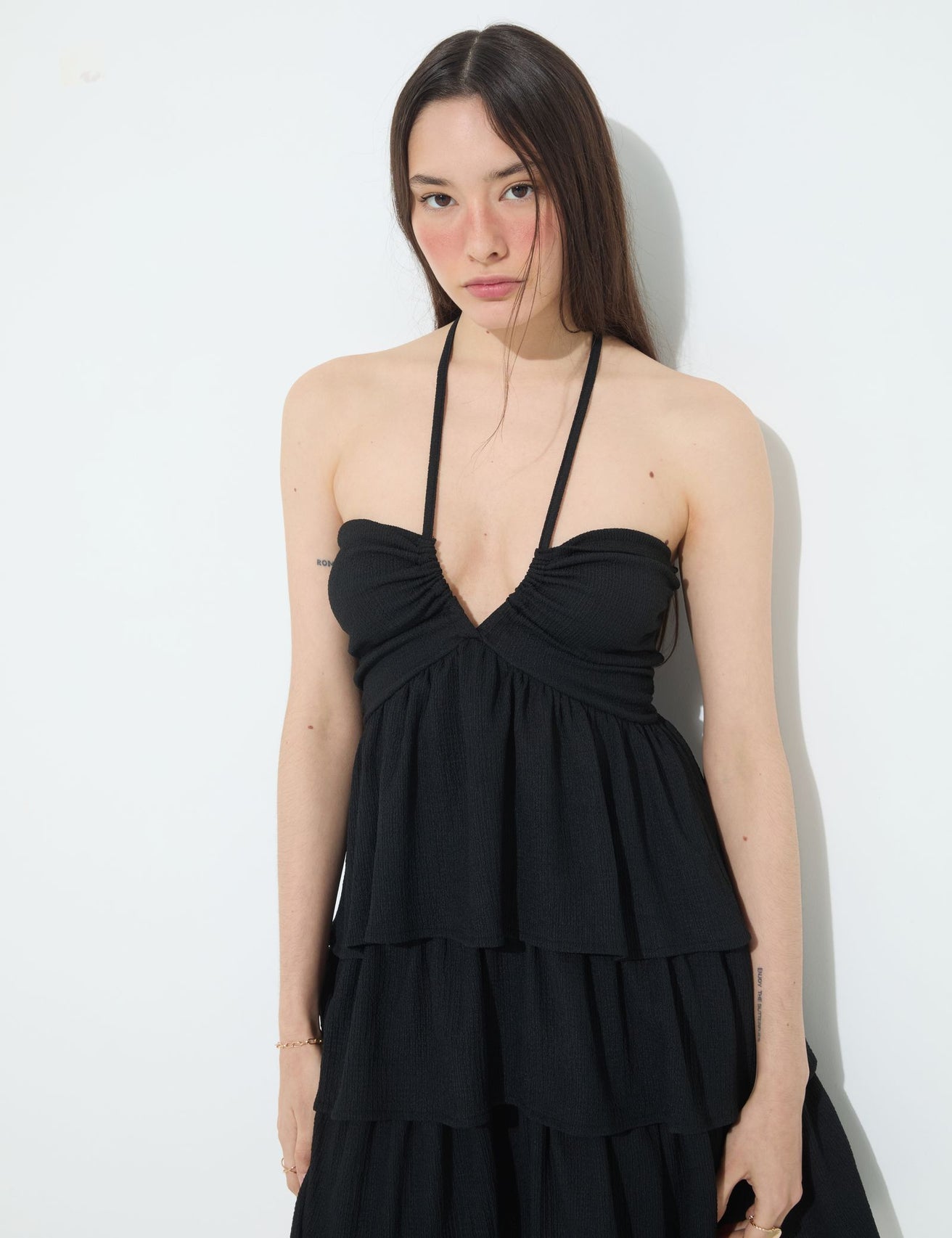 Robe bustier plissée noire - Image 5