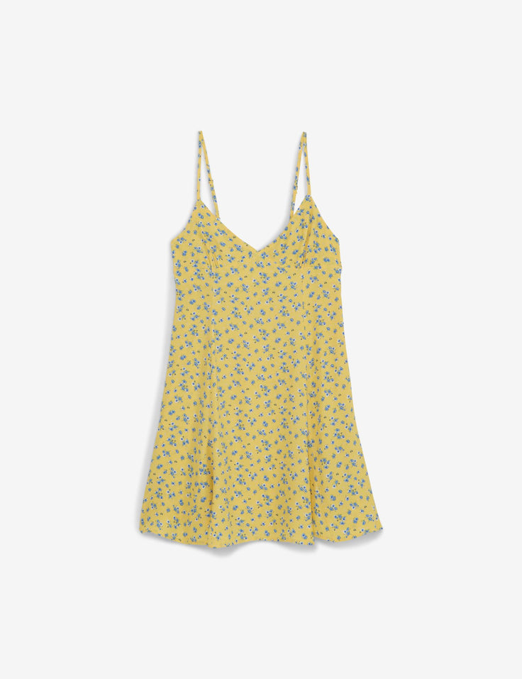 Robe courte jaune à motifs