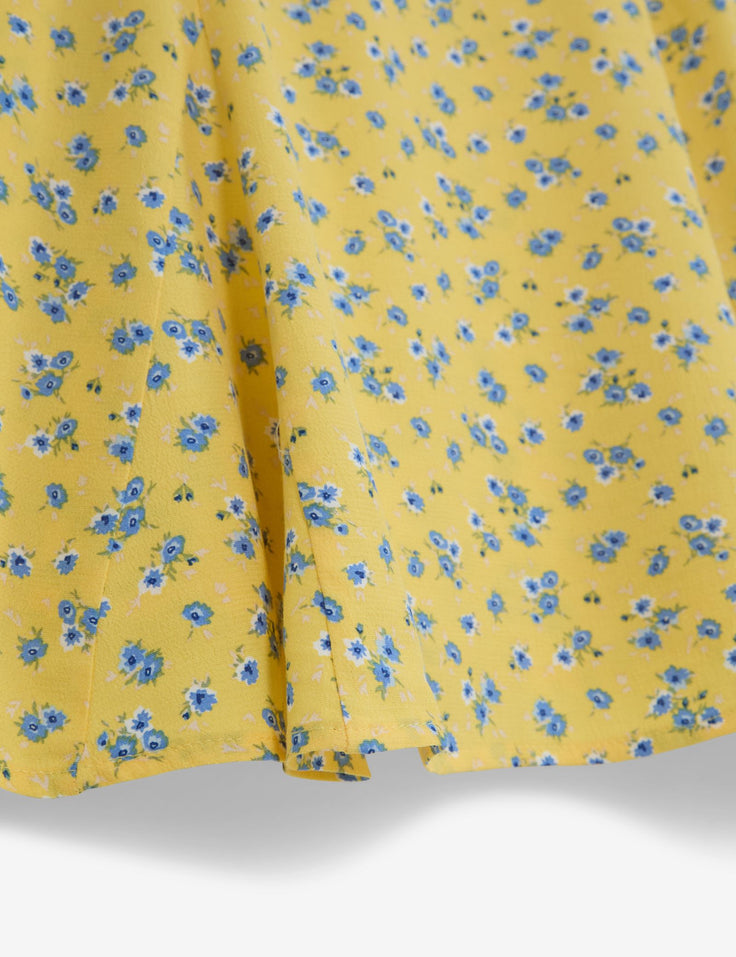 Robe courte jaune à motifs