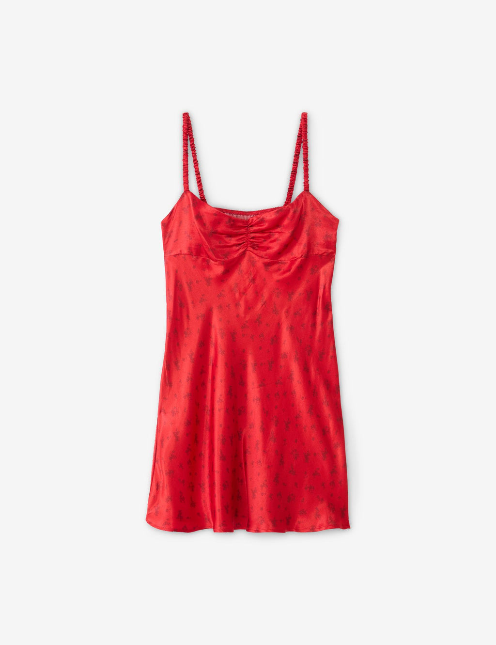 Robe courte matière satinée rouge à motif