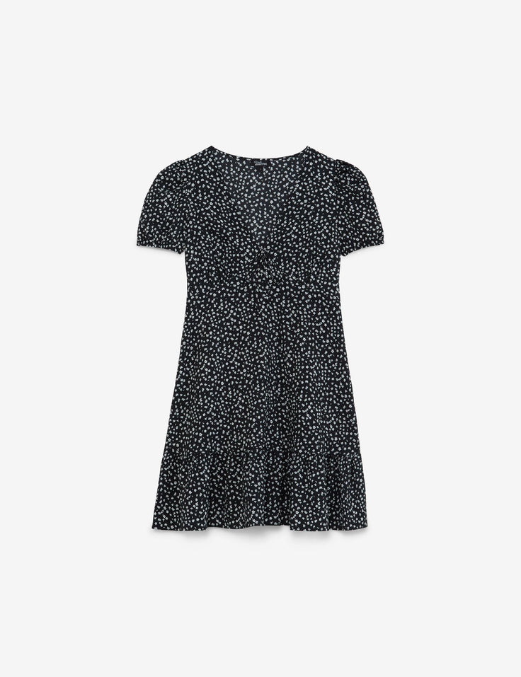 Robe matière crêpe fleurie noire