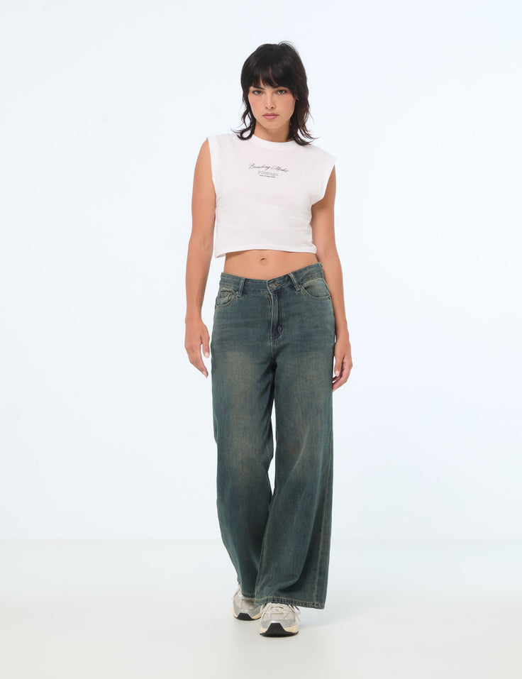 Jean wide leg délavé bleu