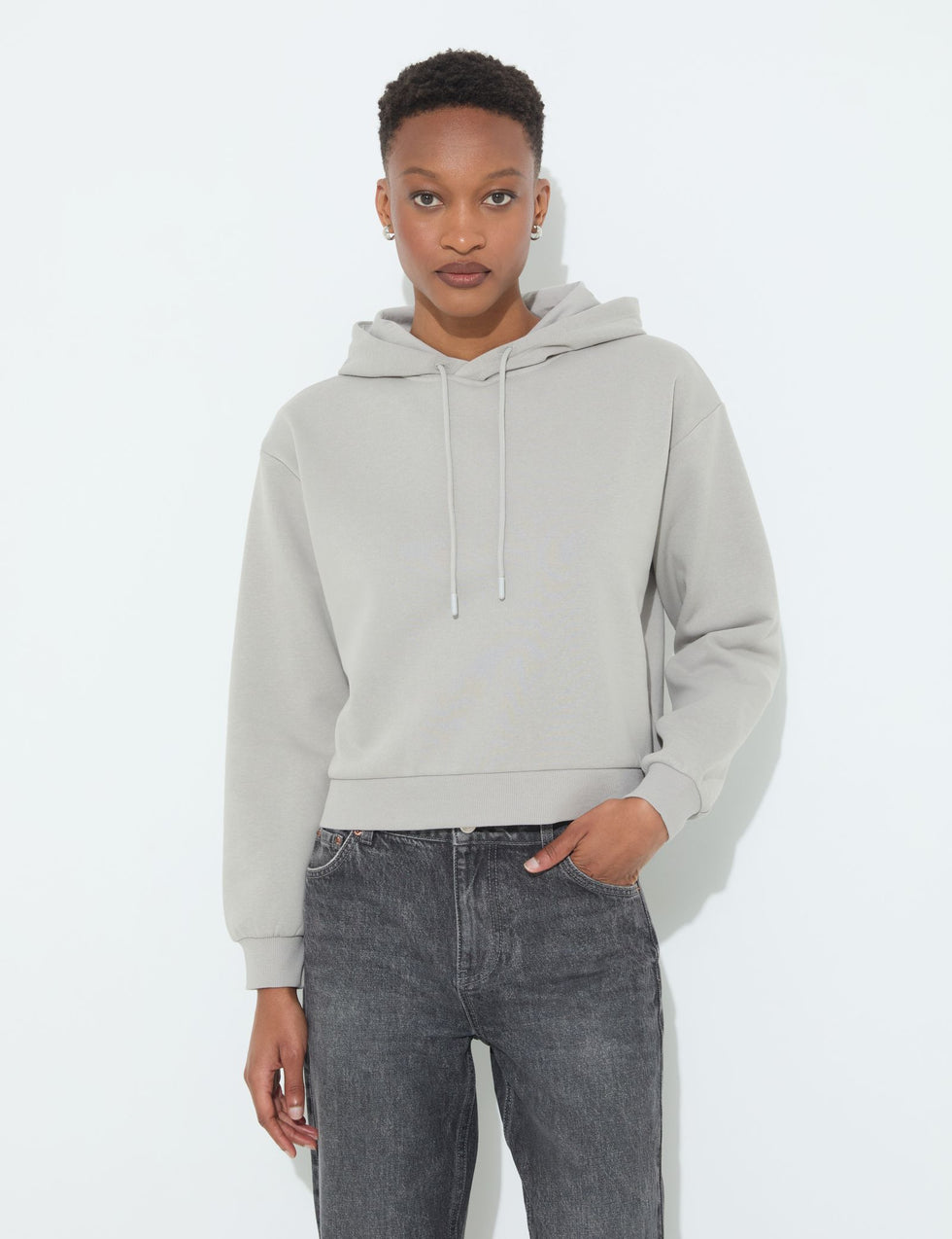 Sweatshirt court à capuche gris clair