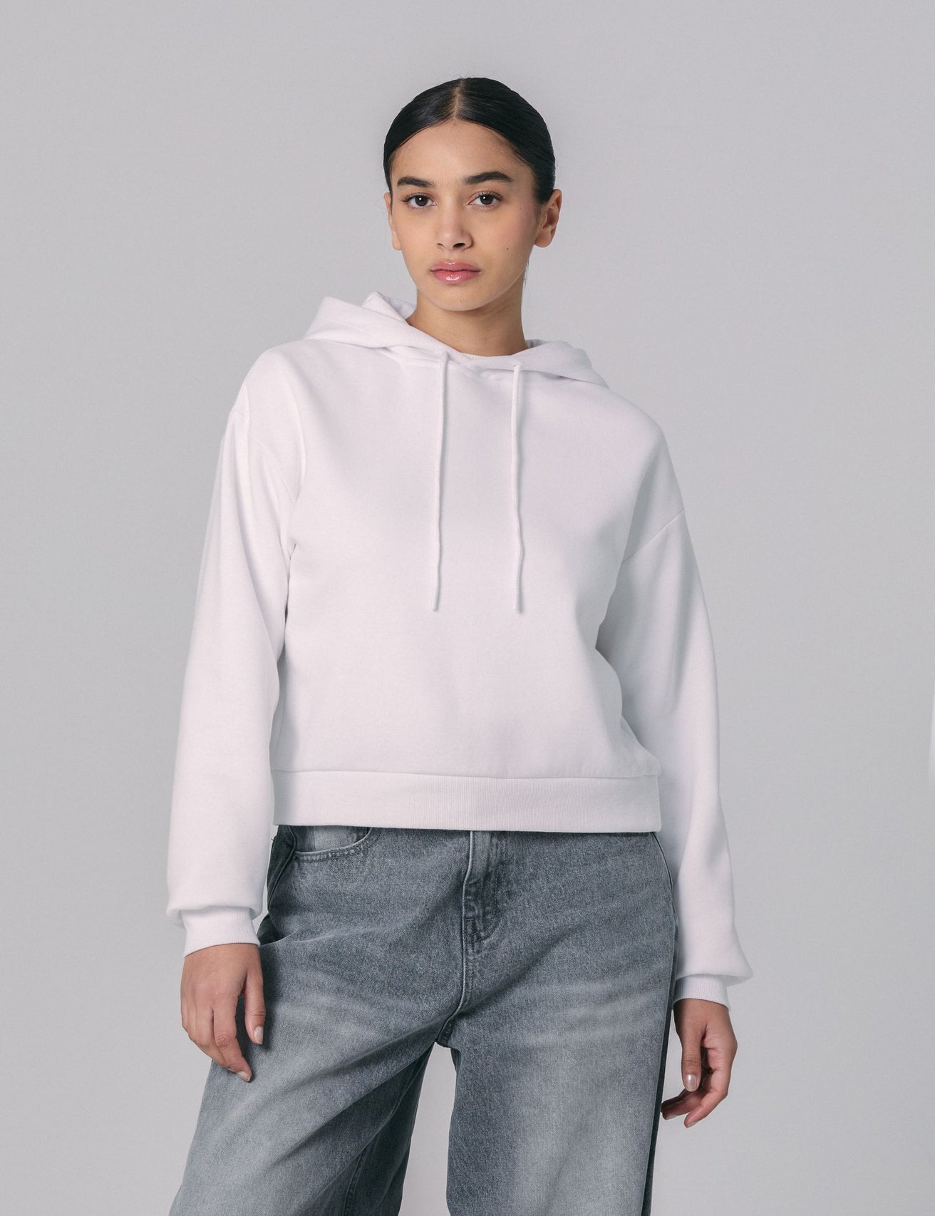 Sweatshirt court à capuche oversize blanc - Image 1