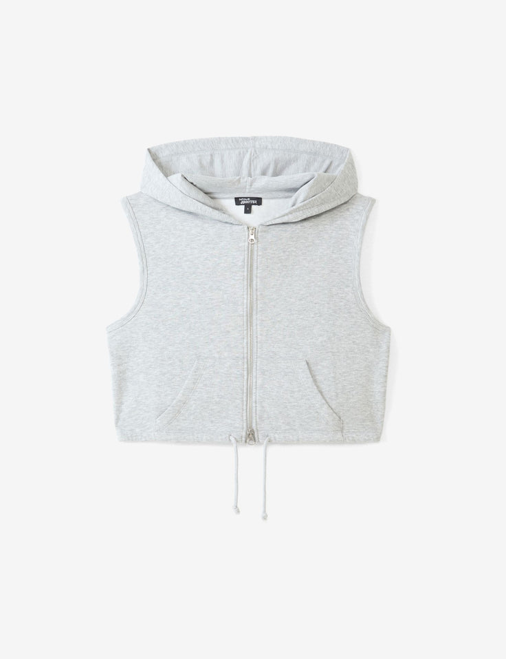 Sweat zippée sans manches gris chiné