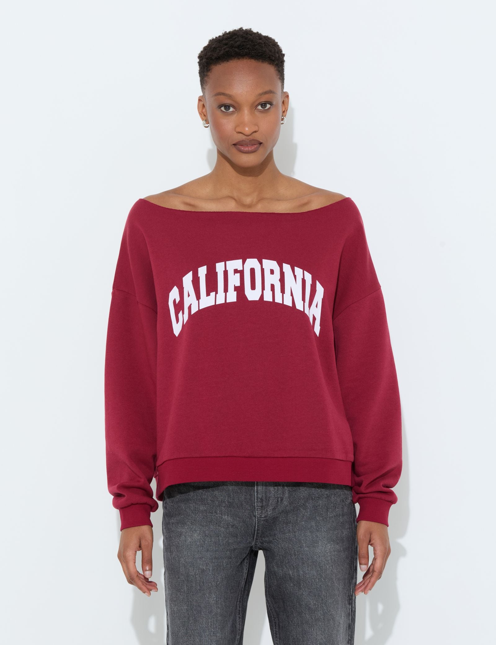 Sweatshirt oversize à message rouge foncé