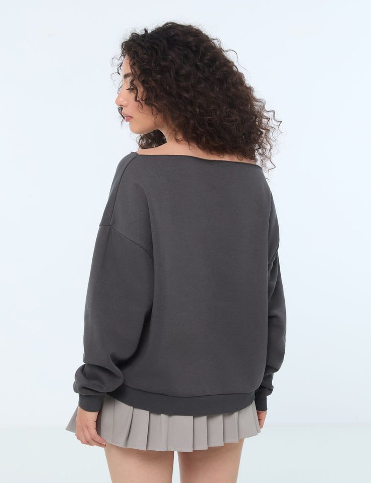 Sweatshirt oversize à message gris