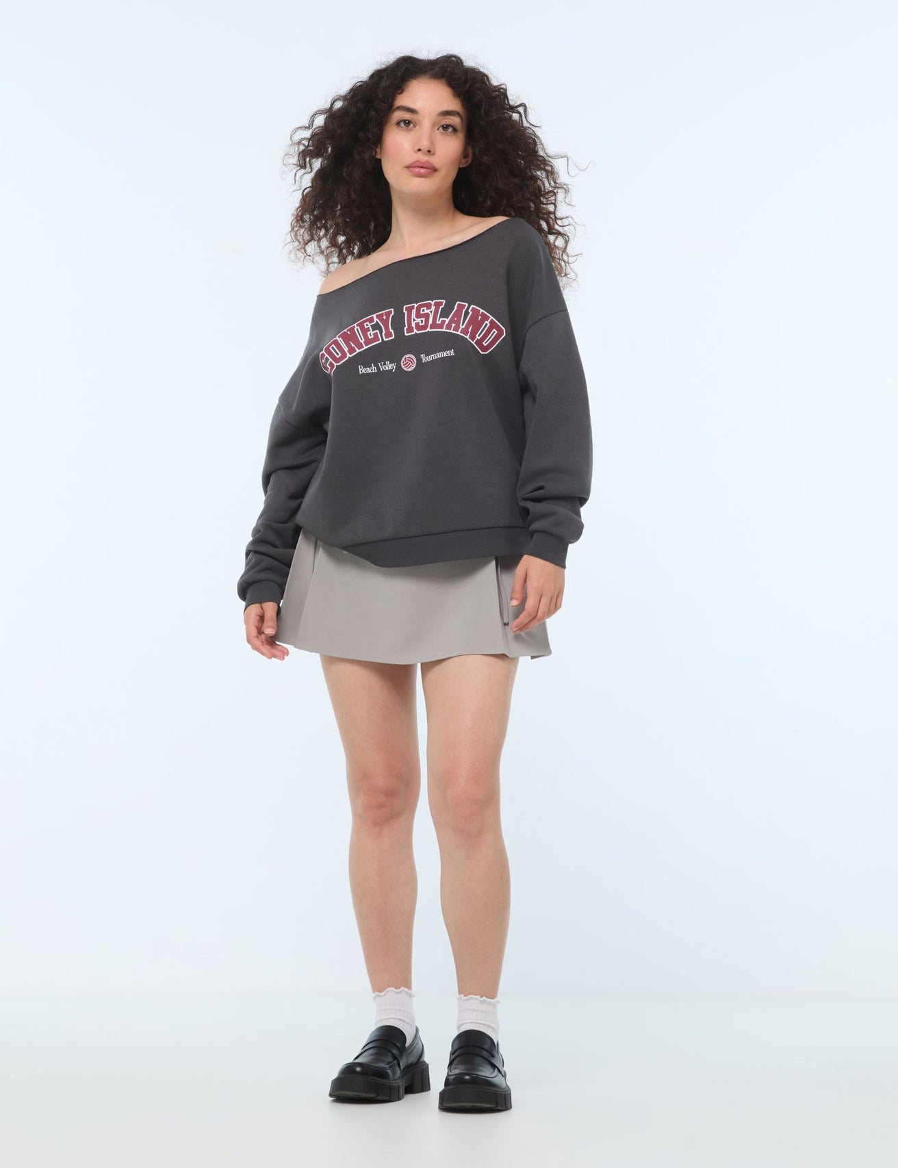 Sweatshirt oversize à message gris - Image 3