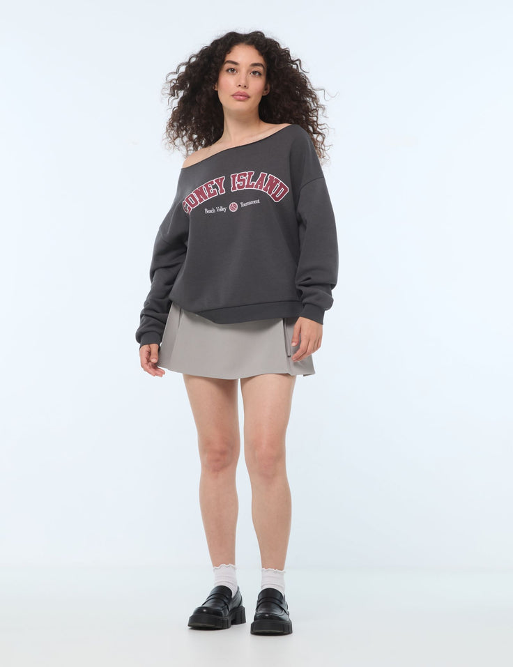 Sweatshirt oversize à message gris