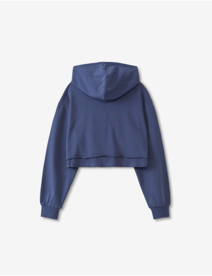 Sweatshirt oversize court à message bleu ardoise