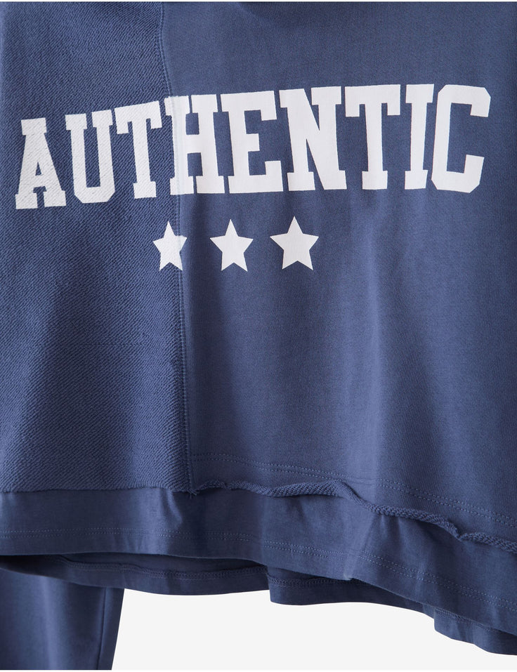 Sweatshirt oversize court à message bleu ardoise