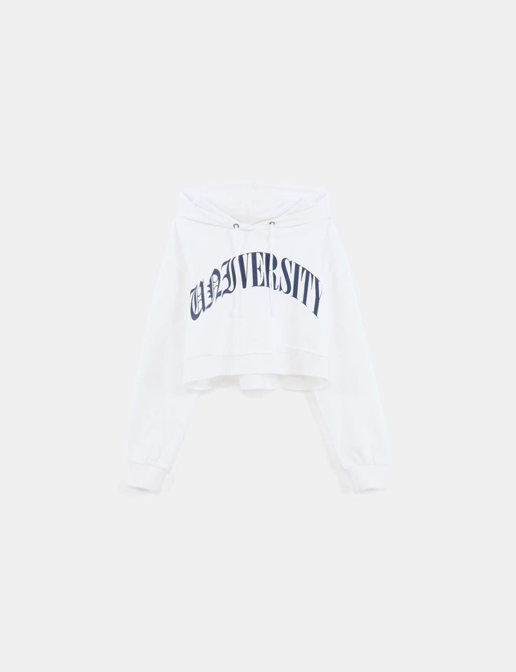 Sweatshirt oversize court à message blanc