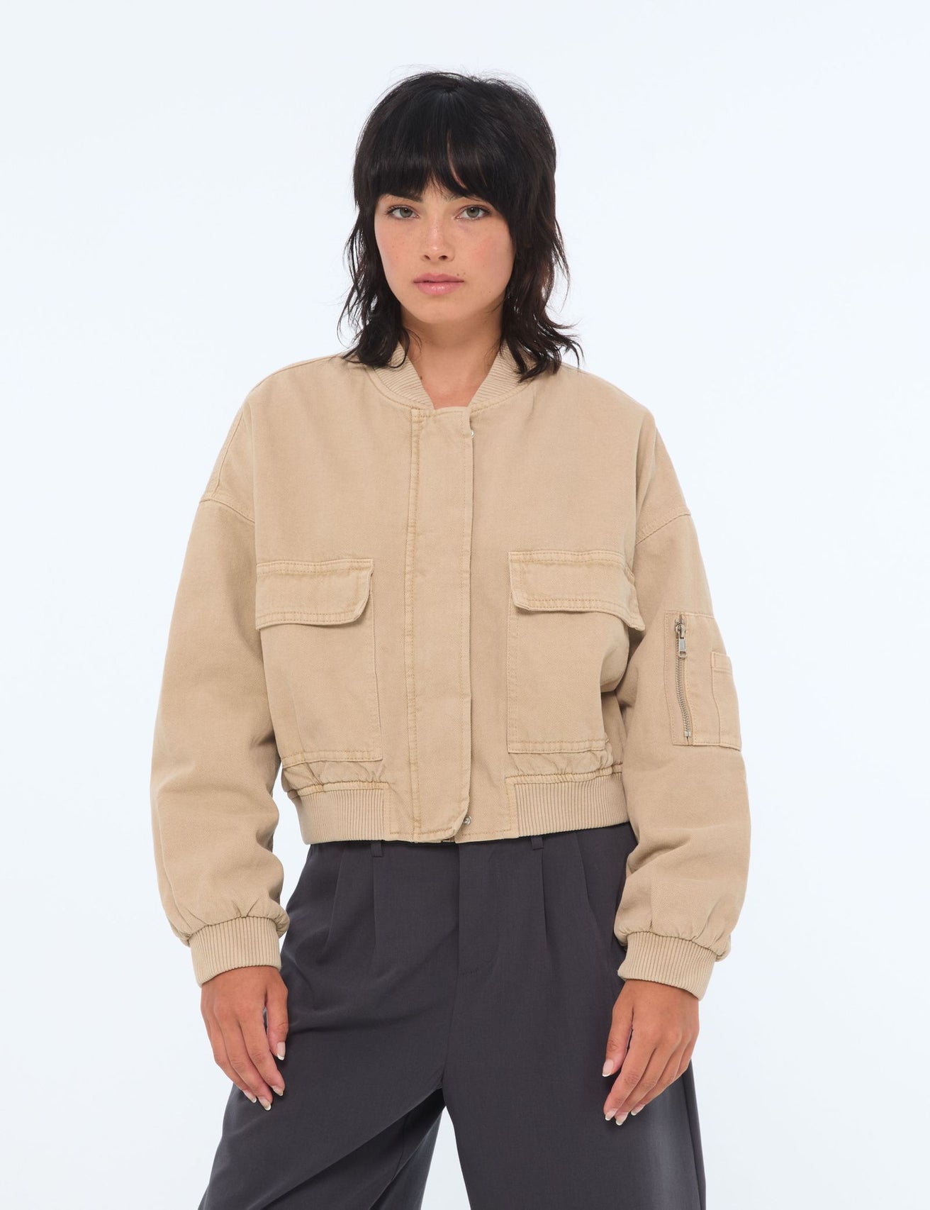 Veste courte bomber à poches jaune clair - Image 1