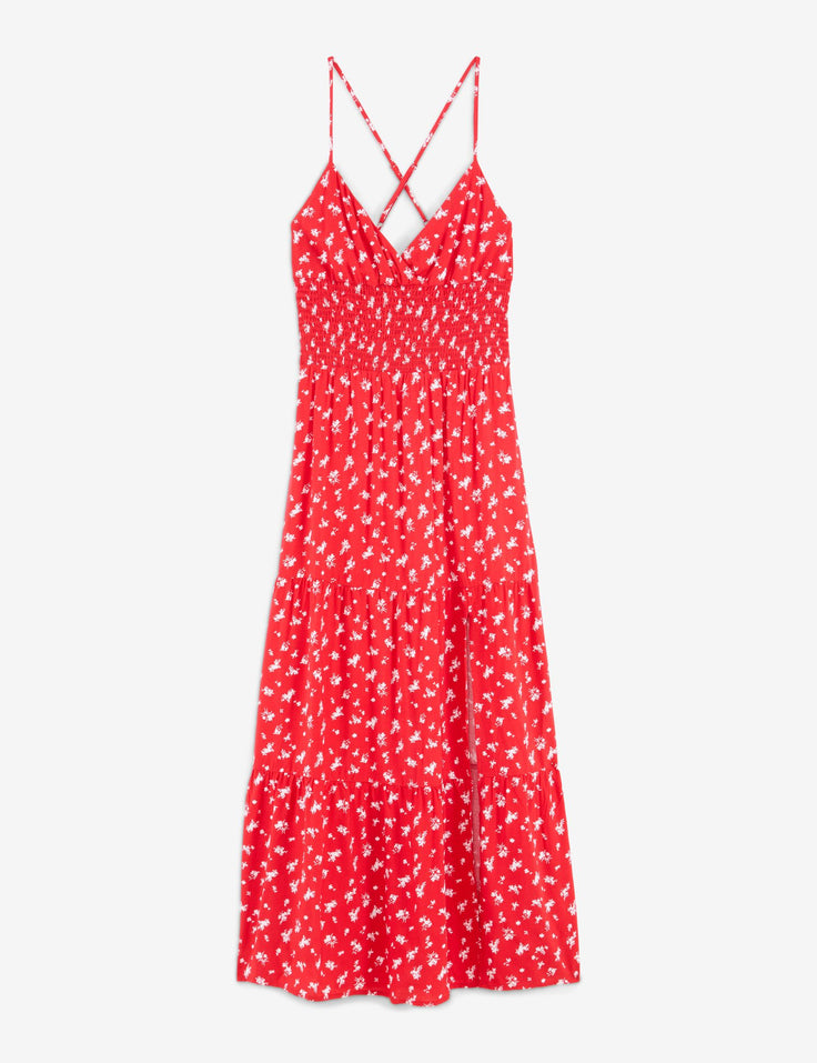 Robe longue rouge à motif