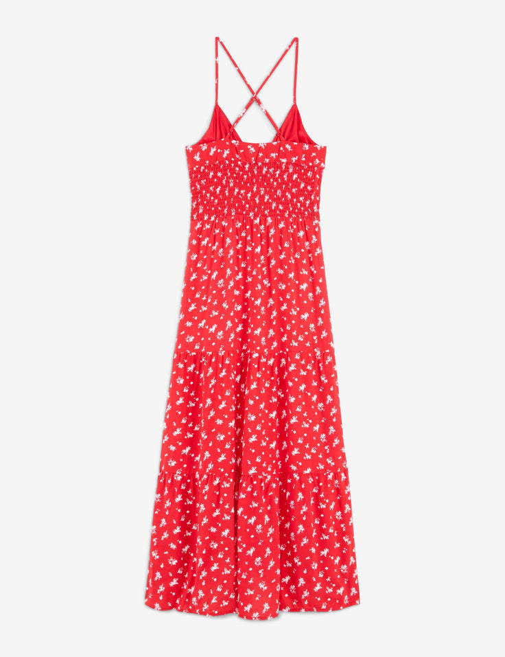 Robe longue rouge à motif